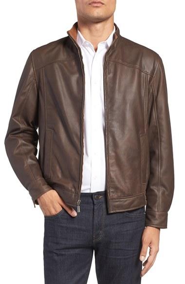 Men's Missani Le Collezioni Leather Bomber Jacket - Brown