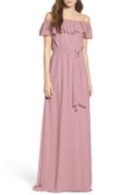Women's Ceremony By Joanna August Ruffle Off The Shoulder Chiffon Gown - Pink