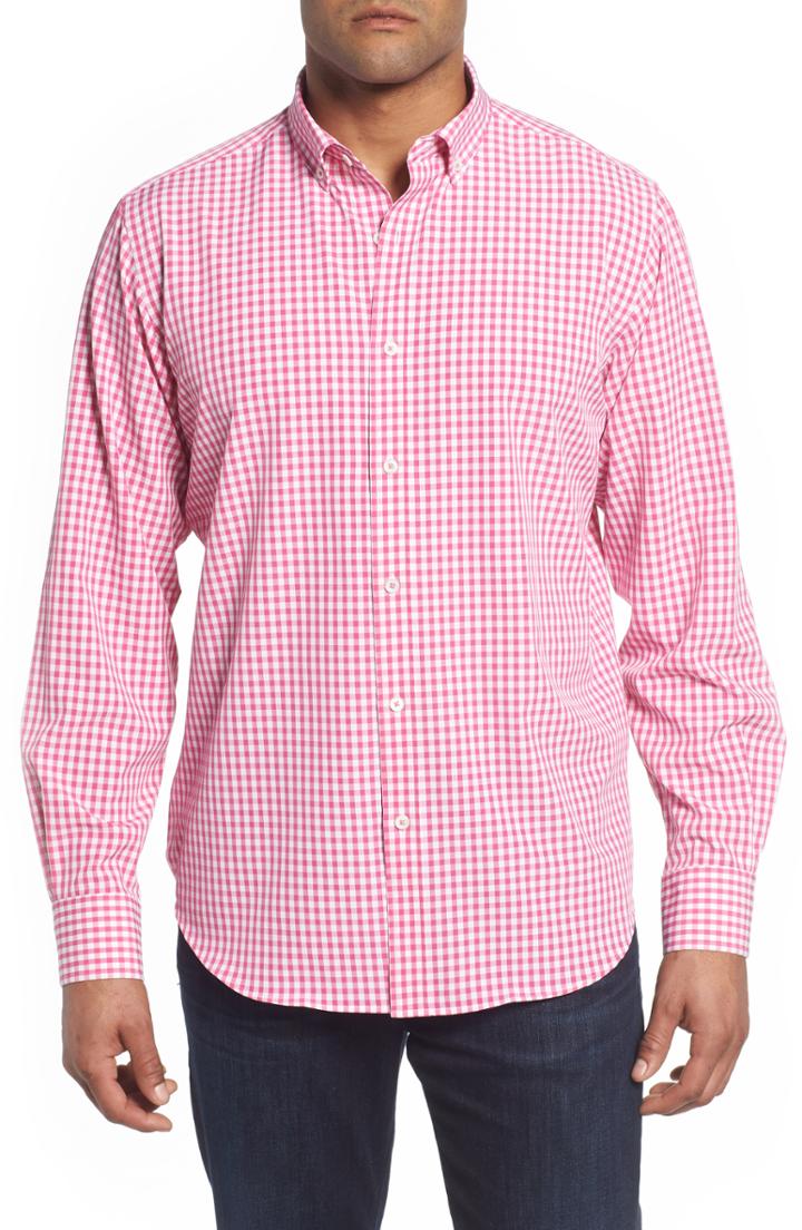 Men's Bugatchi Classic Fit Gingham Performance Sport Shirt, Size - Pink