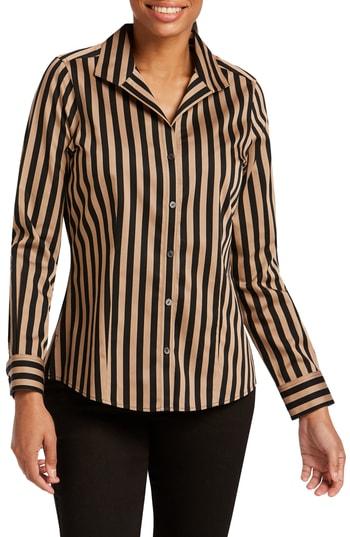 Women's Foxcroft Annie Stripe Cotton Sateen Blouse