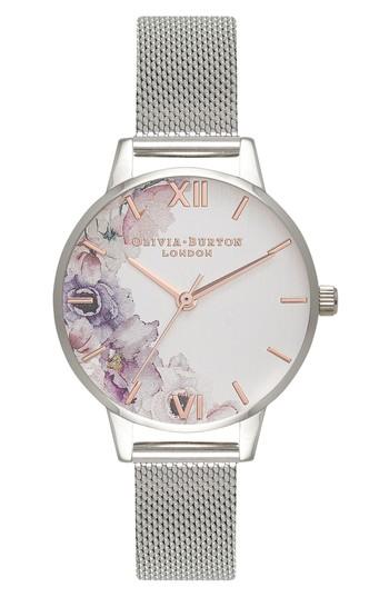 Women's Olivia Burton Watercolour Florals Mesh Strap Watch, 30mm