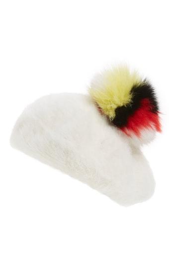 Women's Kyi Kyi Genuine Fox Fur Pom Beret - Ivory