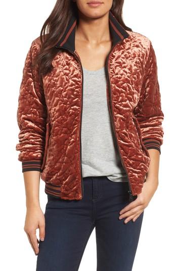 Petite Women's Bernardo Quilted Velvet Bomber Jacket P - Orange