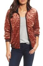 Petite Women's Bernardo Quilted Velvet Bomber Jacket P - Orange