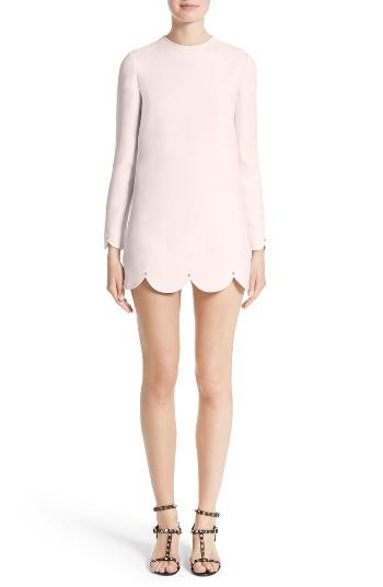 Women's Valentino Scallop Hem Wool & Silk Shift Dress