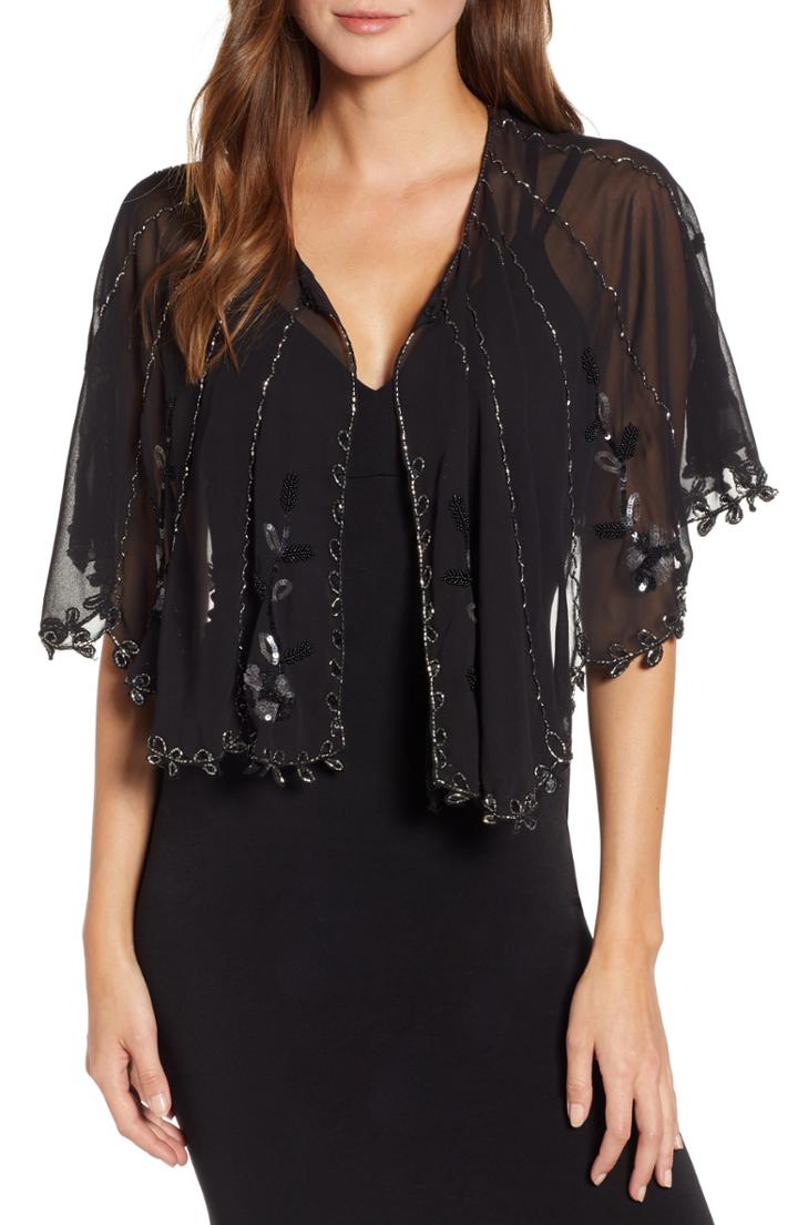 Women's Echo Scallop Beaded Capelet, Size - Black