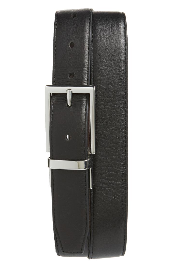 Men's Nordstrom Men's Shop Newman Reversible Leather Belt - Black Pebble/ Brown Pebble