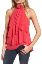 Women's Trouve Raw Edge Ruffle Chiffon Blouse - Pink