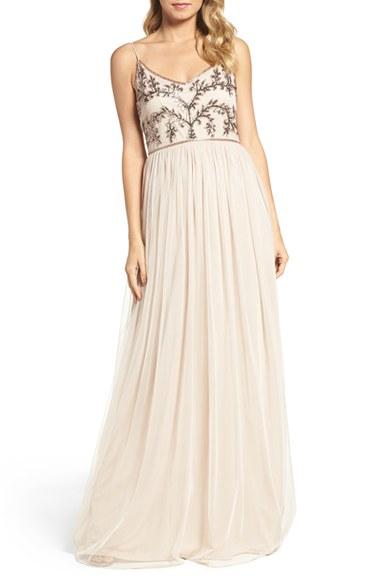 Women's Adrianna Papell Spaghetti Strap Embroidered Bodice Gown