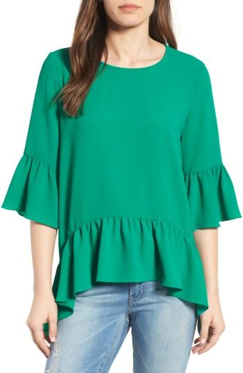 Petite Women's Gibson Ruffled Handkerchief Hem Top, Size P - Green