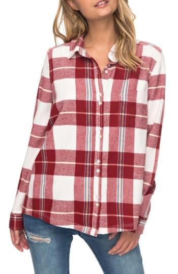 Women's Roxy Heavy Feelings Plaid Cotton Shirt - Red