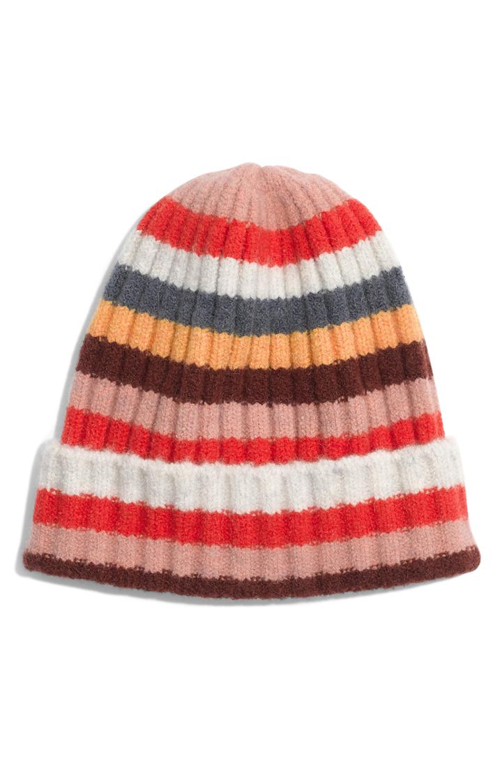 Women's Madewell Multi Stripe Beanie - Red