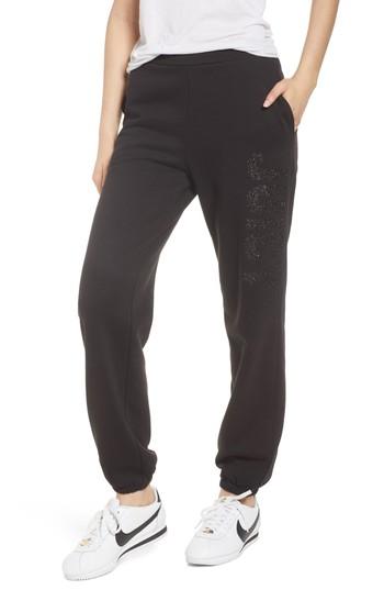 Women's Juicy Couture Glitter Logo Embellished Fleece Pants - Black