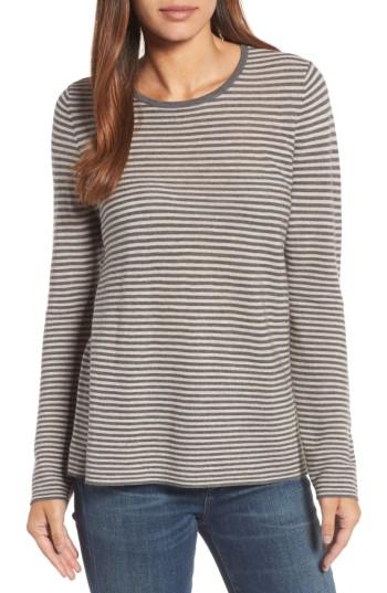 Women's Eileen Fisher Stripe Merino Wool Sweater, Size - Grey