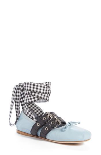 Women's Miu Miu Lace-up Ballerina Flat Us / 41eu - Blue