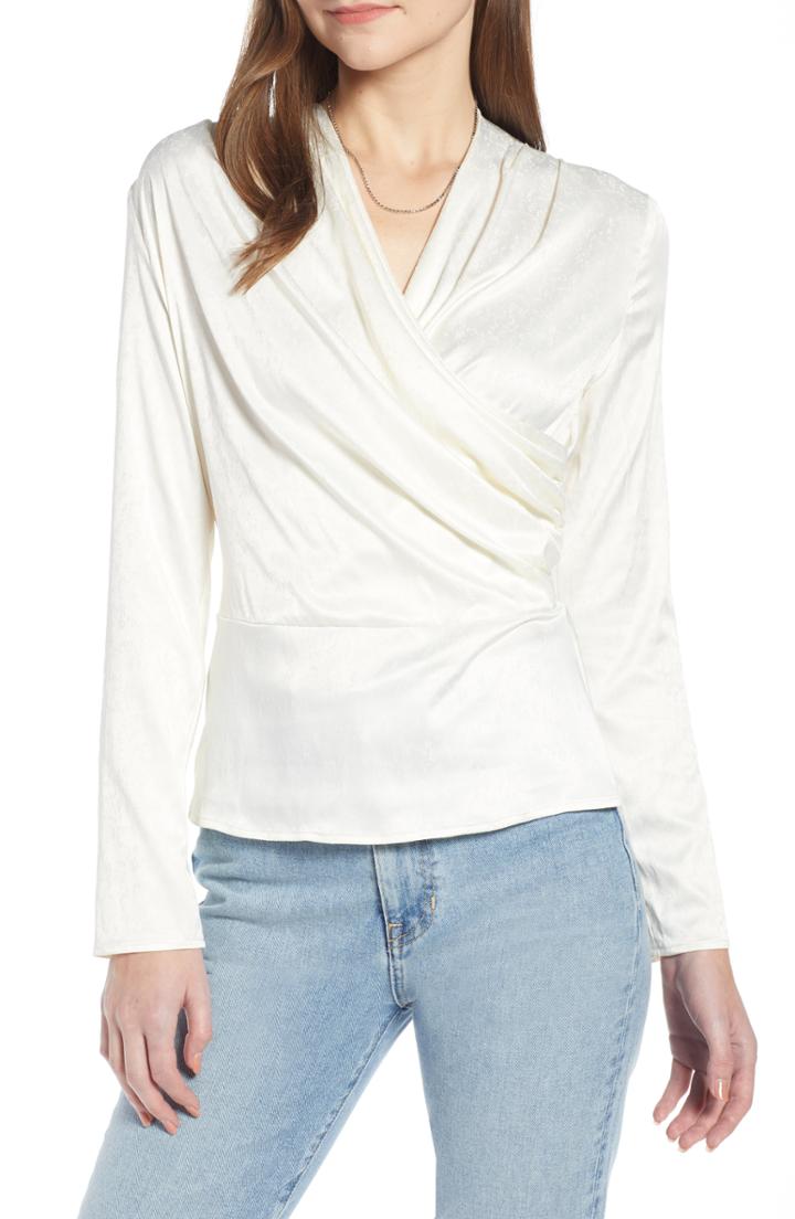 Women's Something Navy Wrap Front Jacquard Top, Size - Ivory