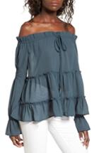 Women's Sun & Shadow Tiered Off The Shoulder Blouse, Size - Blue
