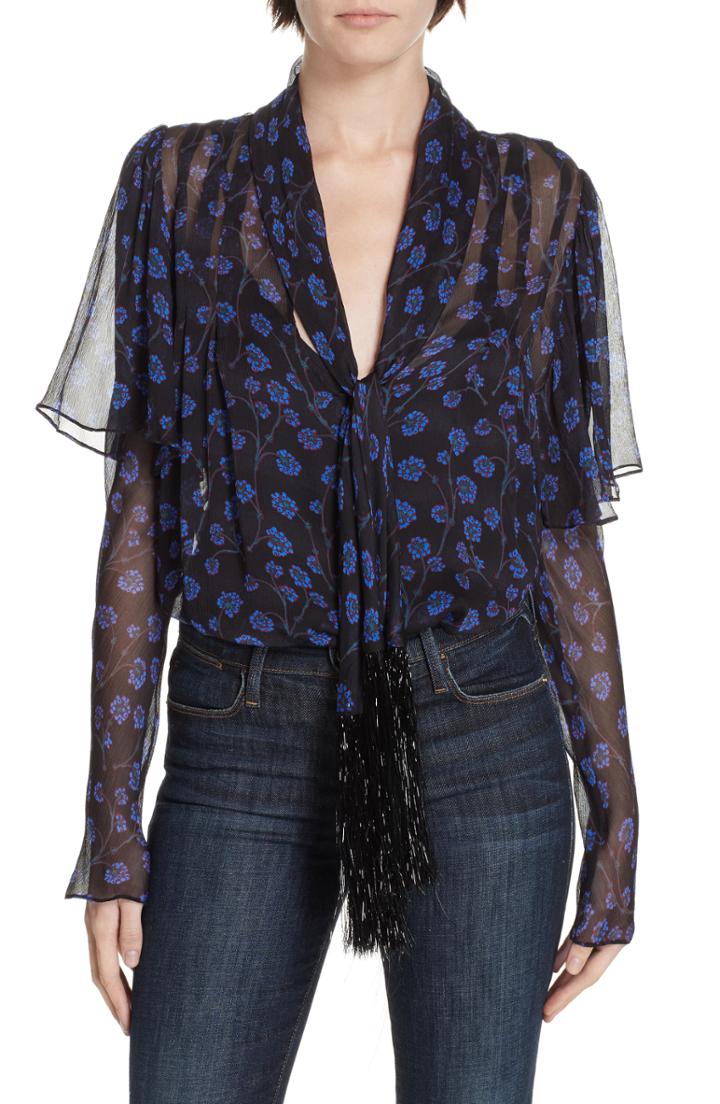Women's Dvf Margie Tinsel Blouse - Black