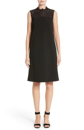 Women's Lafayette 148 New York Ines Lace Trim Shift Dress, Size - Black