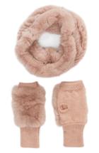 Women's Jocelyn Genuine Rabbit Fur Cowl & Mitten Set, Size - Pink