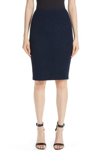 Women's St. John Collection Metallic Ottoman Wave Knit Pencil Skirt - Blue