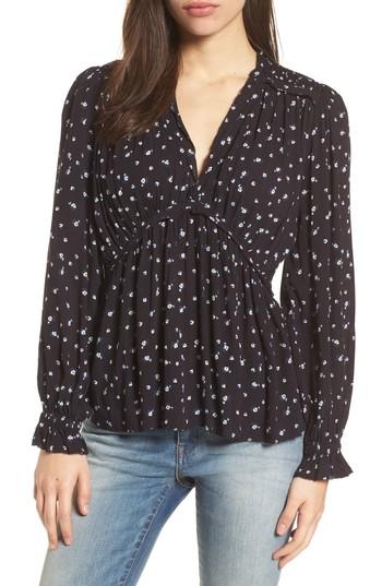 Women's Lucky Brand Floral Print Blouse - Black