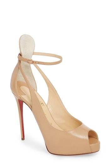 Women's Christian Louboutin Mascaralta Ankle Strap Platform Sandal Us / 38eu - Beige