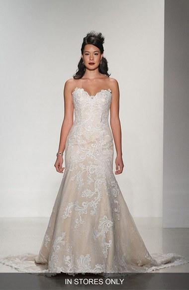 Women's Matthew Christopher 'daniella' Strapless Lace Trumpet Gown