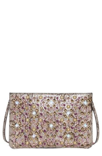 Christian Louboutin Loubiclutch Glitter Spikes Clutch - Ivory