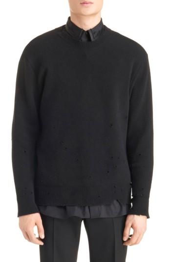 Men's Givenchy Destroyed Wool Sweater - Black