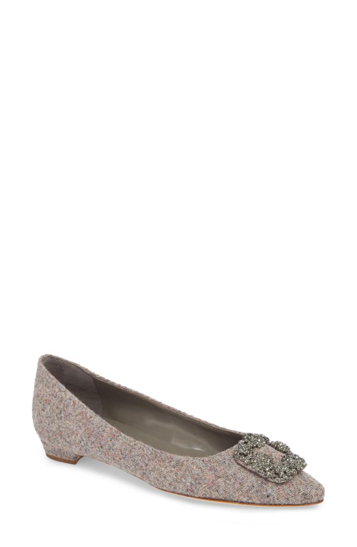 Women's Manolo Blahnik Hangisi Jewel Buckle Flat Us / 35eu - Grey