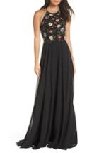 Women's Jenny Yoo Sophie Embroidered Luxe Chiffon Gown - Black
