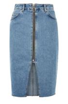 Women's Topshop Zip Denim Skirt Us (fits Like 0) - Blue