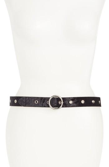 Women's Halogen Grommet Velvet Skinny Belt - Black