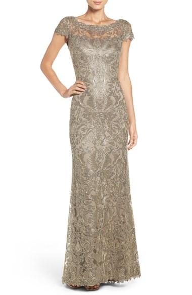 Women's Tadashi Shoji Illusion Yoke Gown - Grey