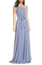 Women's Amsale One-shoulder Chiffon A-line Gown - Grey