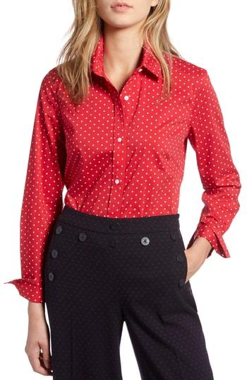 Women's 1901 Polka Dot Stretch Cotton Blend Shirt - Red