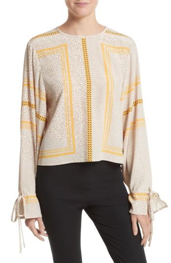 Women's Derek Lam 10 Crosby Print Silk Blouse - Yellow