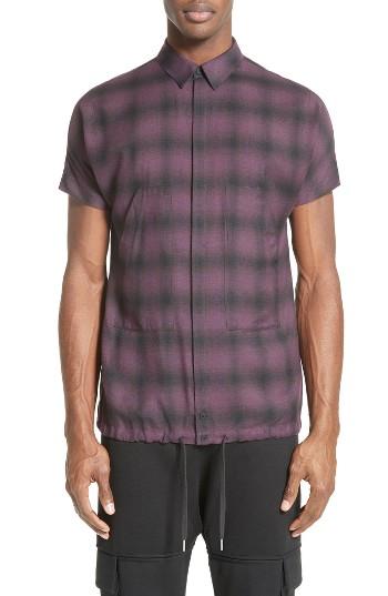 Men's Helmut Lang Ombre Check Short Sleeve Sport Shirt - Purple