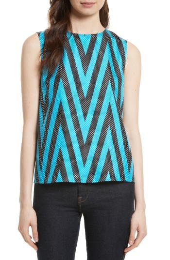 Women's Diane Von Furstenberg Chevron Print Silk Shell, Size - Blue
