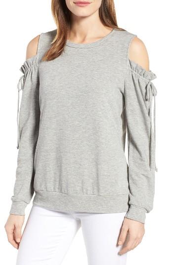 Women's Pleione Paperbag Sleeve Cold Shoulder Pullover - Grey