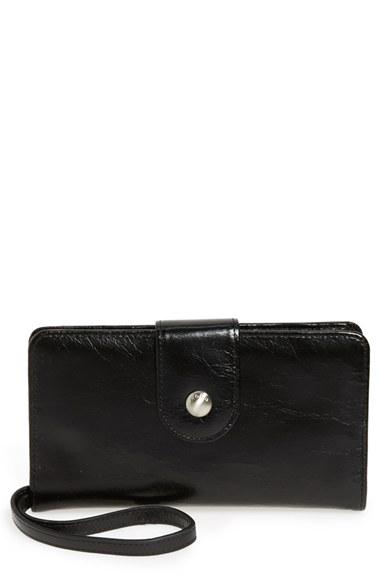 Women's Hobo 'danette' Glazed Leather Continental Wallet - Black