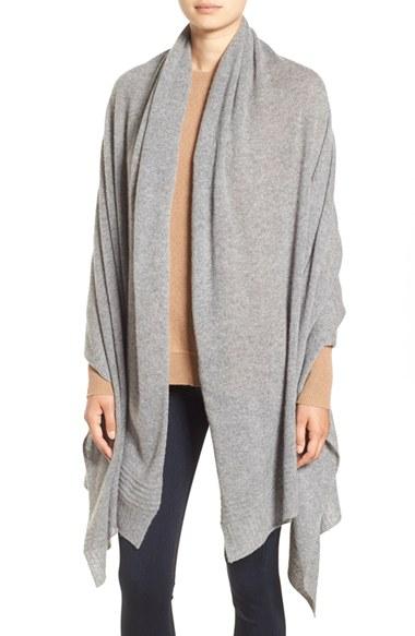 Women's Halogen Ottoman Rib Cashmere Wrap, Size - Grey