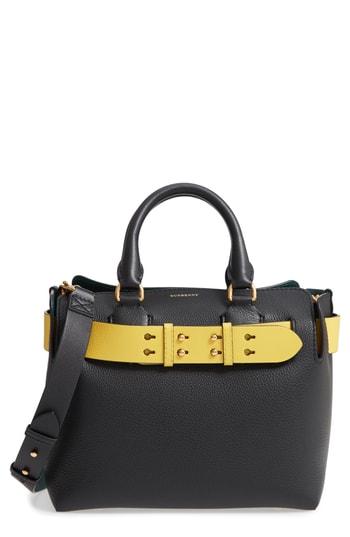 Burberry Small Contrast Belt Leather Tote - Black