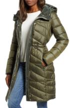 Women's Marc New York Velvet Trim Quilted Coat - Green