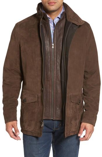 Men's Peter Millar Steamboat Leather Jacket With Genuine Shearling Lined Bib