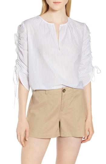 Women's Nordstrom Signature Pull Tie Sleeve Stripe Cotton Blouse - White