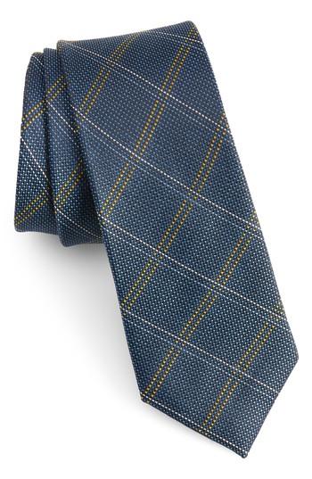 Men's The Tie Bar Wingman Checks Silk Skinny Tie, Size - Blue