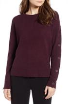 Women's Halogen Cashmere Button Sleeve Sweater - Burgundy
