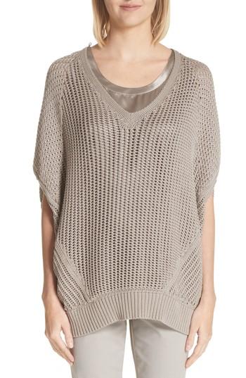 Women's Lafayette 148 New York Mixed Stitch Cotton & Silk Sweater, Size - Grey
